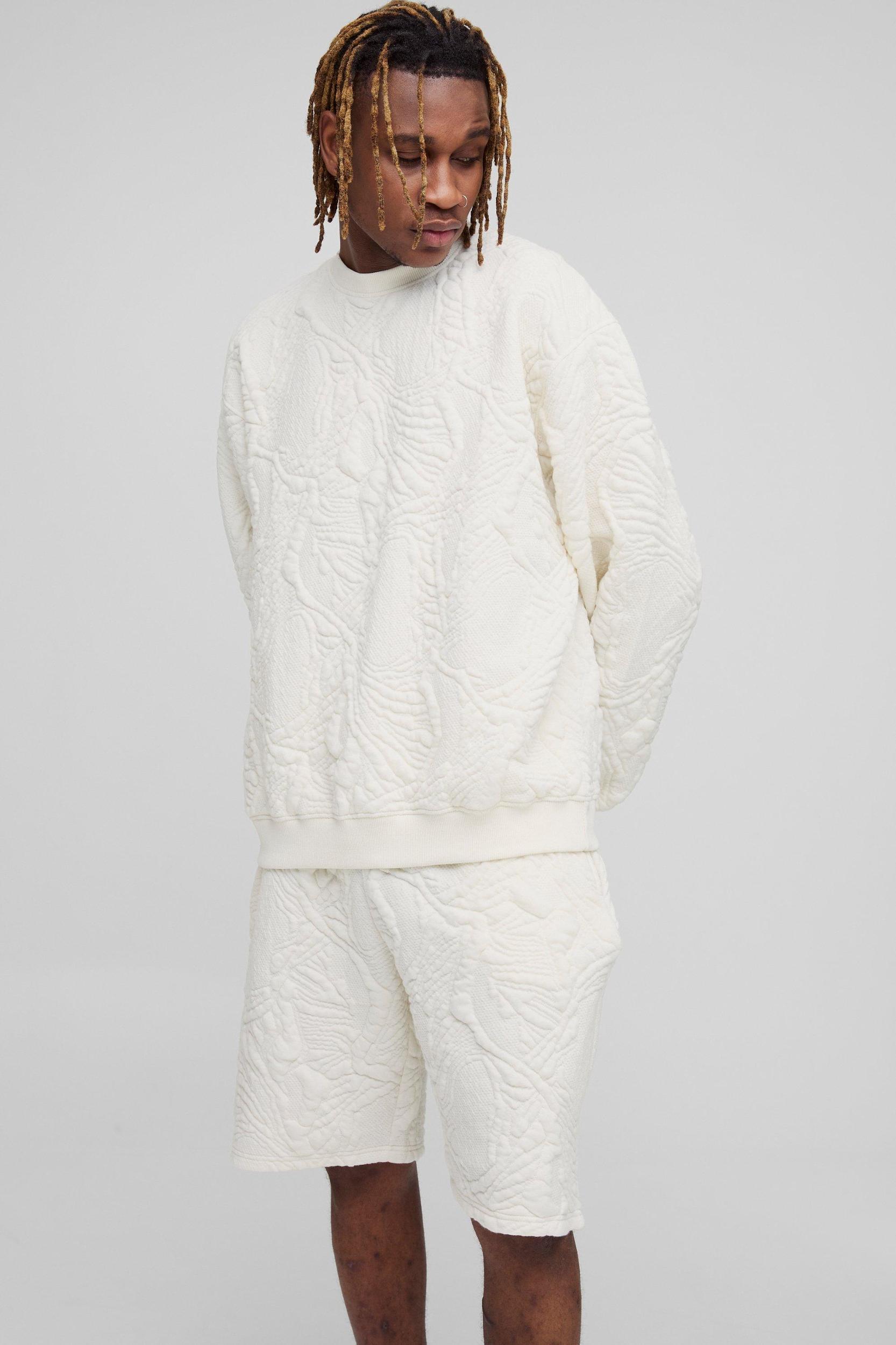 Tall Quilted Jacquard Sweat & Short Set | boohooMAN USA Product Image