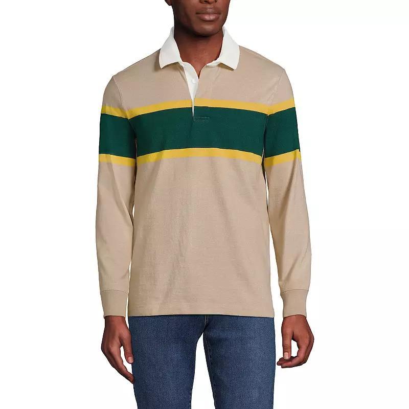 Men's Lands' End Striped Rugby Shirt, Size: Small, Almond Green Product Image