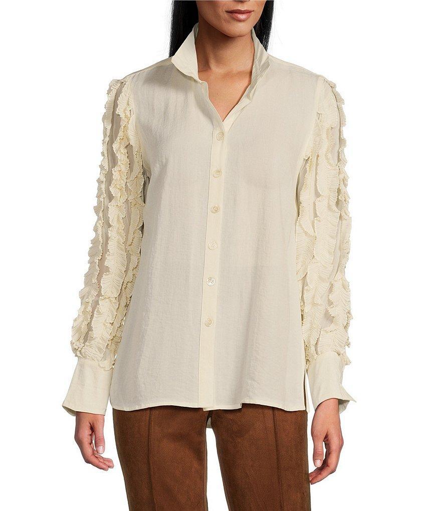 John Mark Woven Collared Ruffle Long Sleeve Button Down Top Product Image