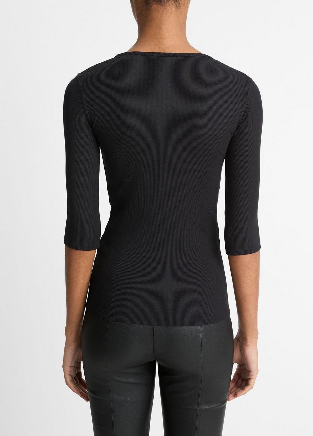 Womens Elbow-Sleeve Crew Neck T-Shirt, Black, Size S Vince Product Image
