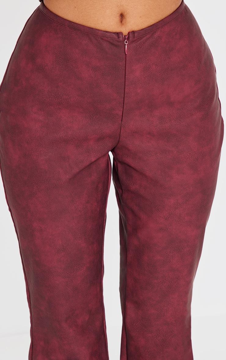 Petite Burgundy Faux Leather Zip Front Flared Pants Product Image