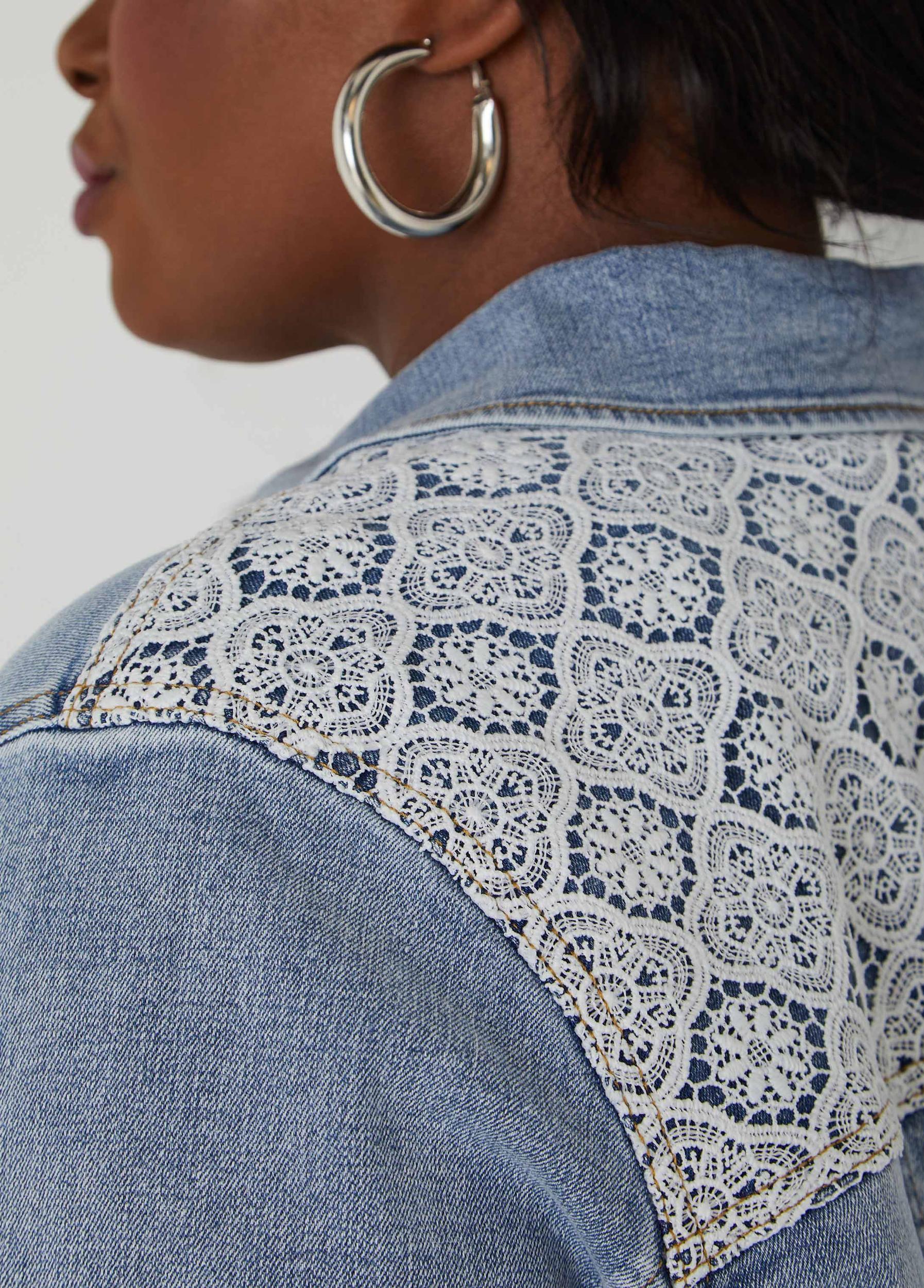 Crochet Paneled Denim Jacket Product Image