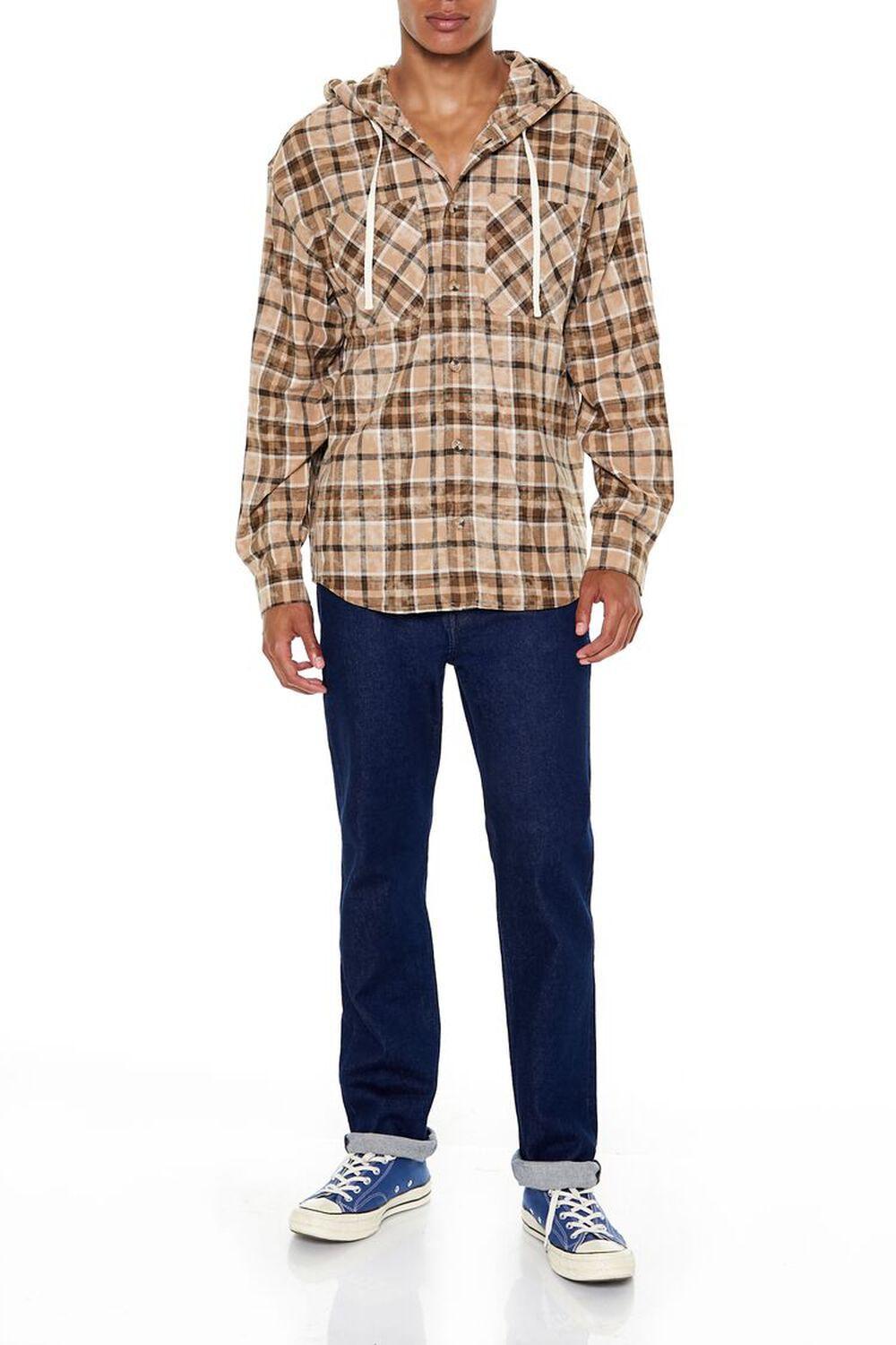 Hooded Plaid Curved-Hem Shacket | Forever 21 Product Image
