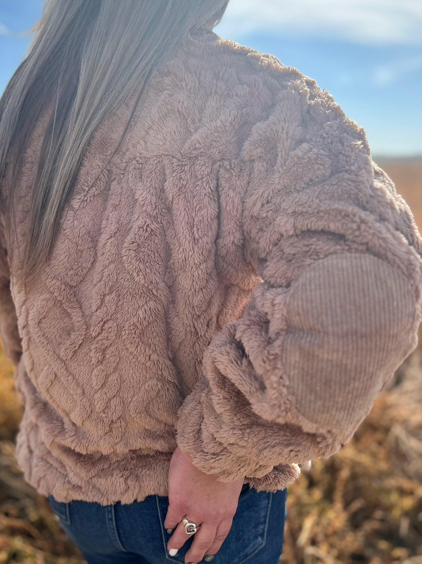 Fuzzy Fleece Cozy Cable Pattern Pullover Product Image