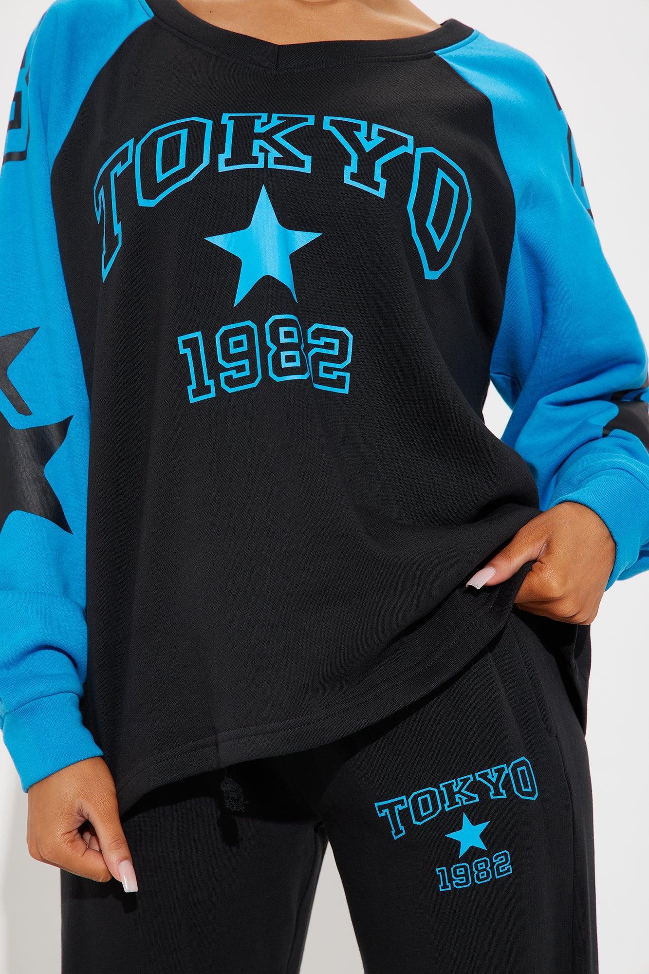 Tokyo Jersey Sweatsuit Set - Black/Blue Product Image