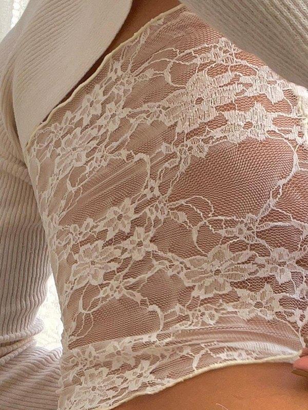 Floral Mesh Lace Bandeau Top Product Image