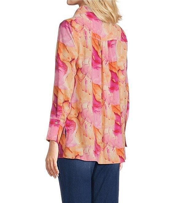 Calessa Petite Size Desert Floral Print Point Collar Long Sleeve Button Front Shirt Product Image