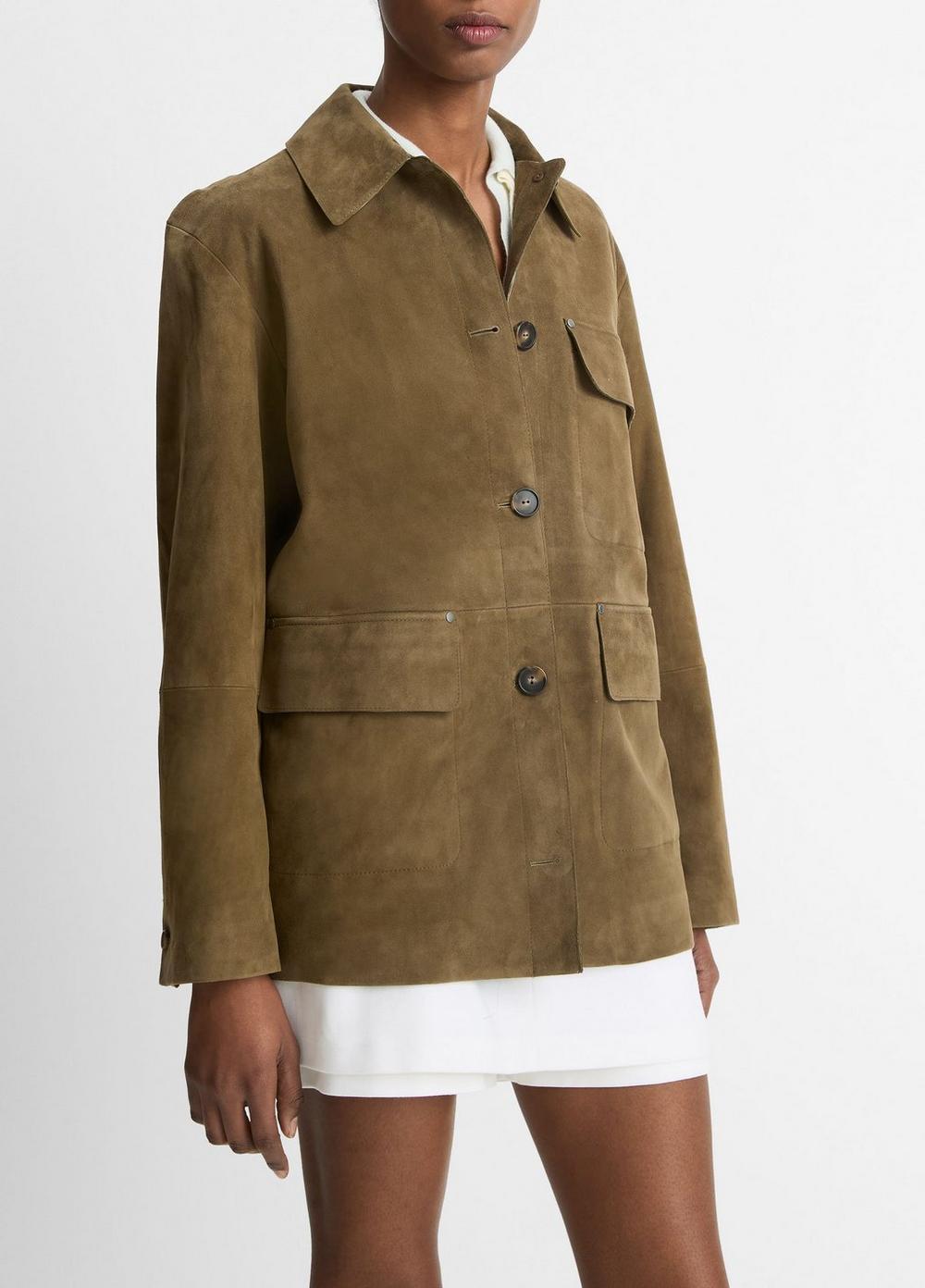 Womens Suede Oversized Jacket, Hazel Vine, Size L Vince Product Image
