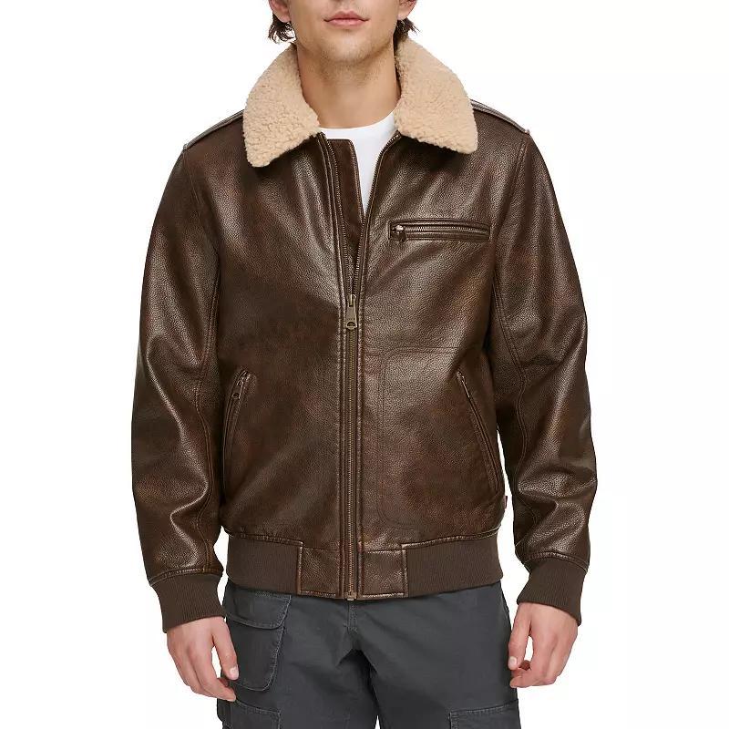 Men's Levi's® Faux Leather Bomber Jacket, Size: Medium, Brown Product Image