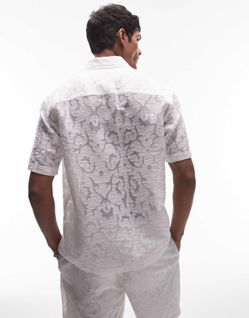 Topman short sleeve premium burn out shirt in ivory Product Image