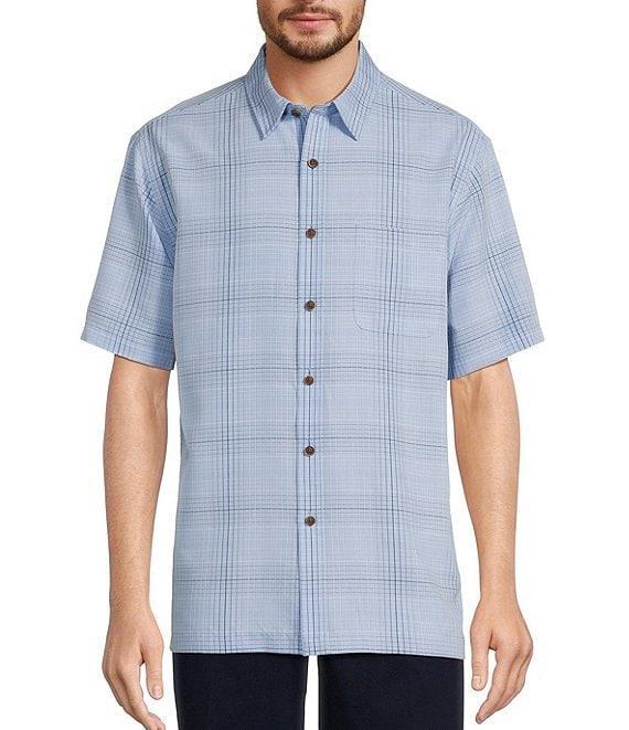 Roundtree & Yorke Short Sleeve Jacquard Plaid Sport Shirt Product Image