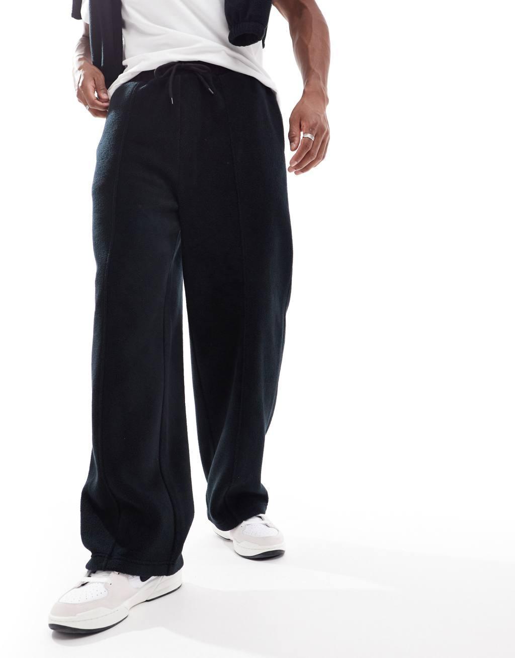 ASOS DESIGN wide leg fleece sweatpants in black Product Image