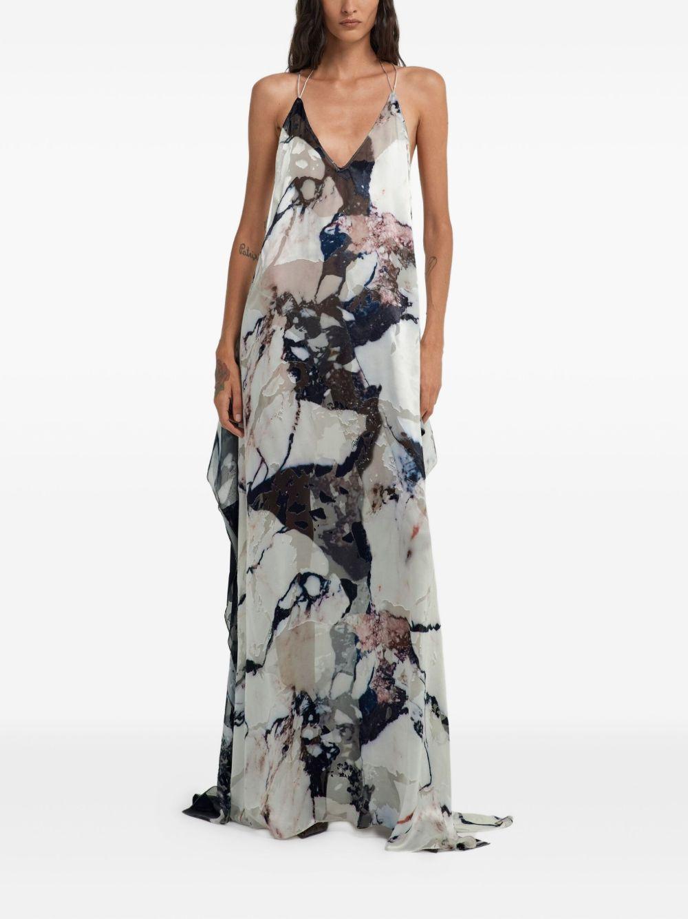 marble-print ruffled maxi dress Product Image
