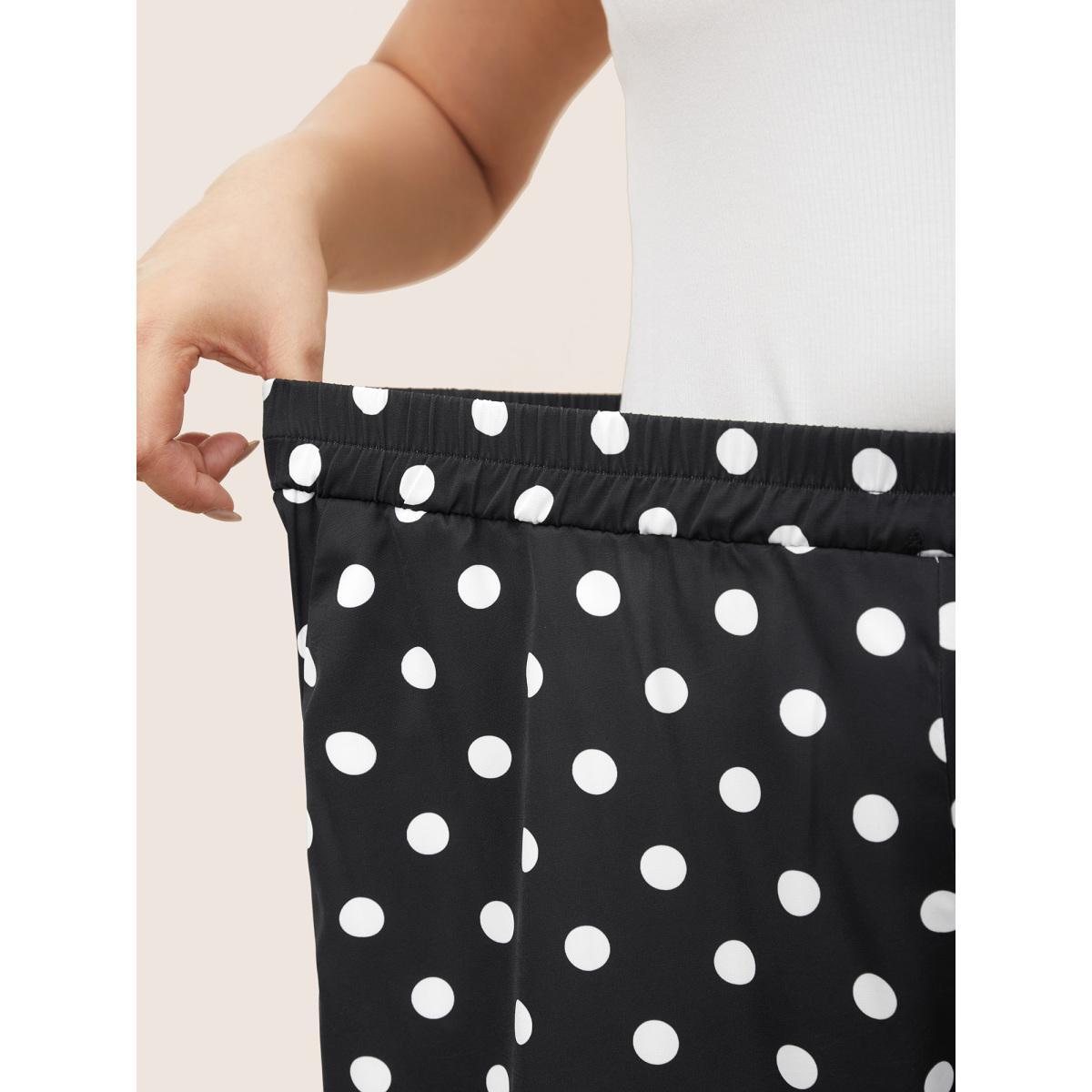 Plus Size Polka Dot Elastic Waist Wide Leg Pants Women Black Resort Wide Leg High Rise Vacation Pants BloomChic 30/6X Product Image