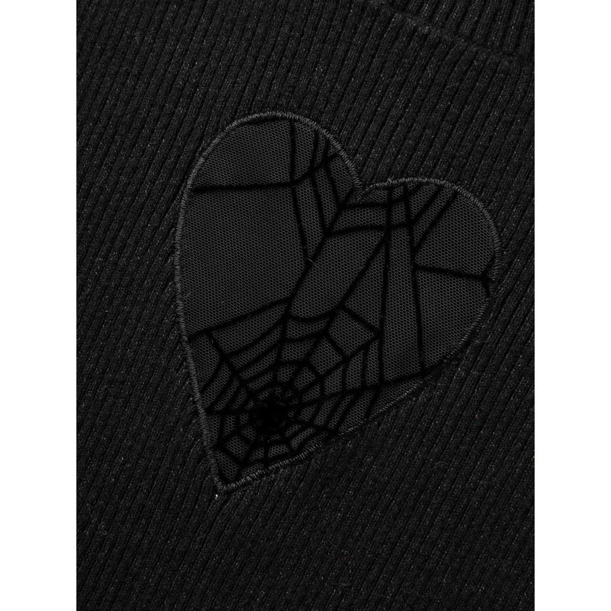 Plus Size Supersoft Essentials Webbed Sheer Heart Slim-fit Pullover Black Women Casual Long Sleeve Round Neck Everyday Pullovers BloomChic 10/M Product Image