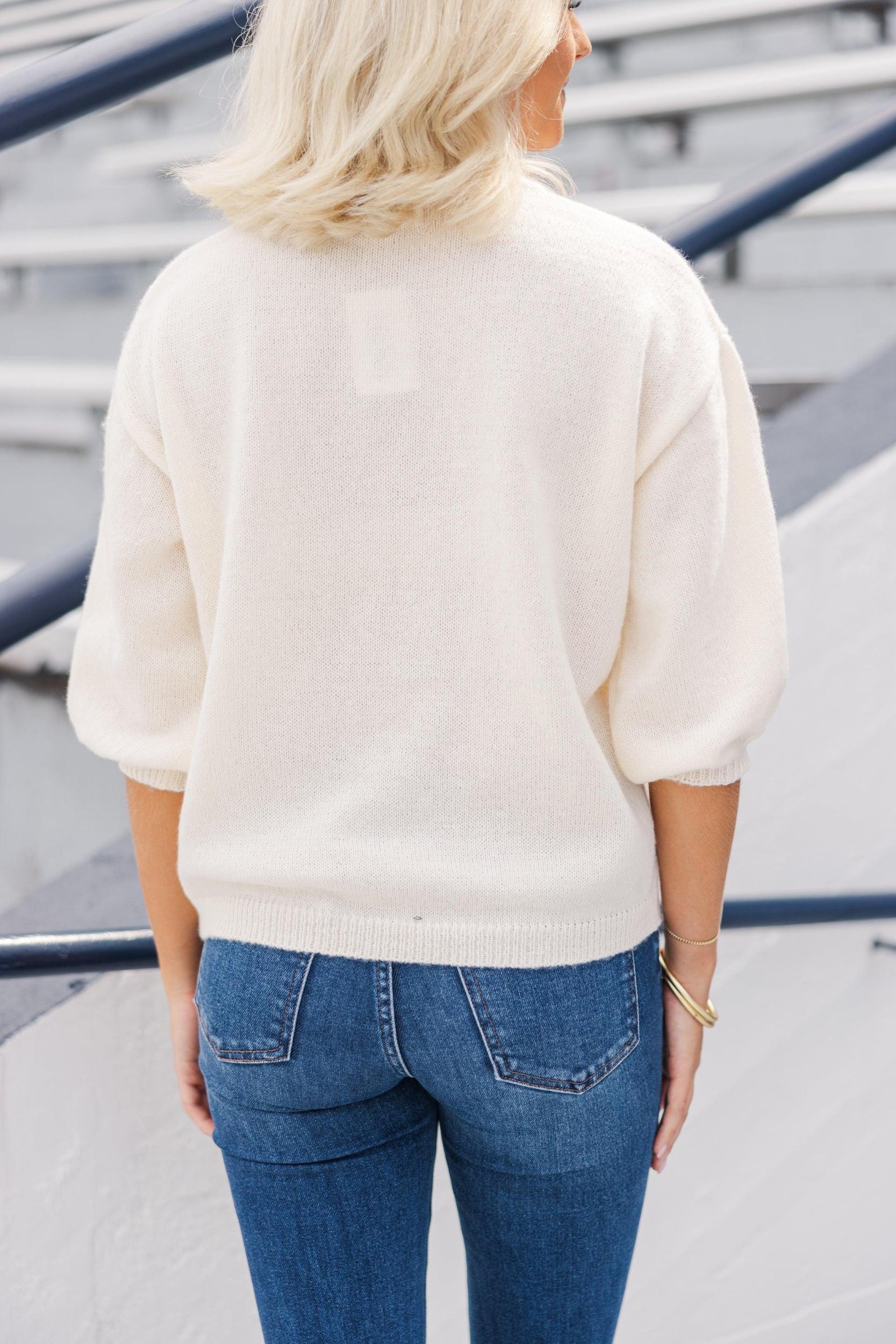 It's Game Day Ivory/Purple Puff Sleeve Sweater Female Product Image