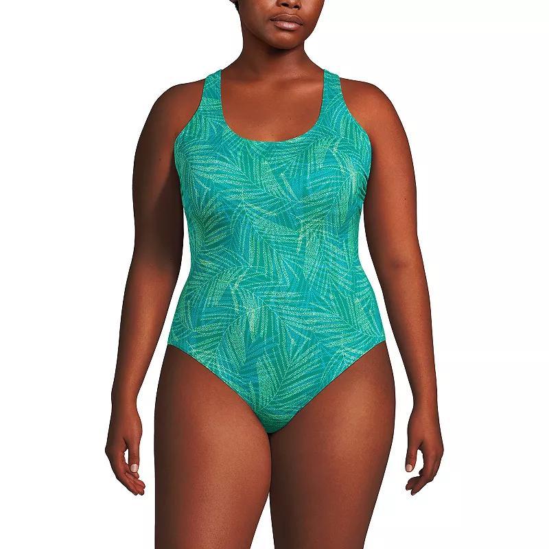 Plus Size Lands' End Tugless Sporty One Piece Swimsuit, Women's, Size: 18 W, Black Plumeria Product Image