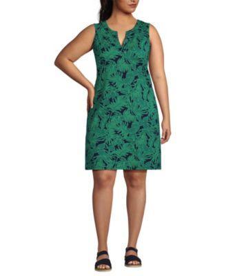 Lands End Womens Cotton Jersey Sleeveless Swim Cover-up Dress Print - White Product Image
