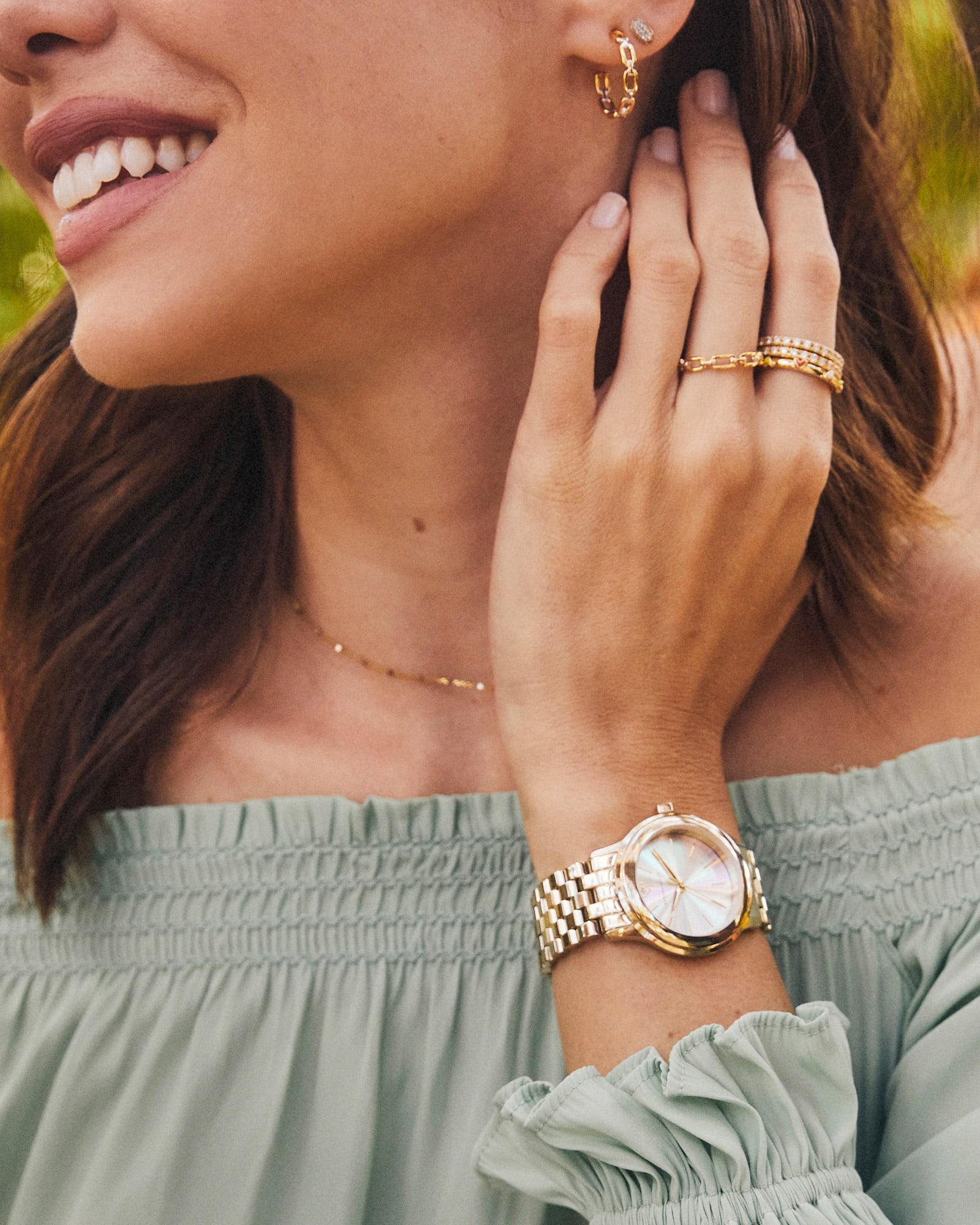 Alex Gold Tone Stainless Steel 35mm Watch in Light Iridescent Sunray Product Image