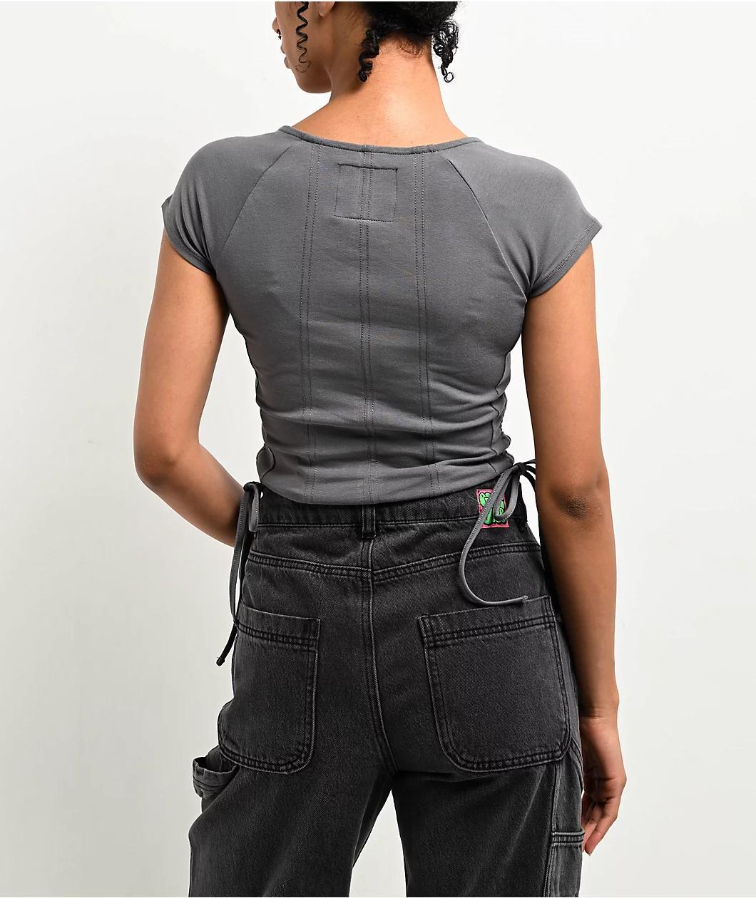 Lurking Class By Sketchy Tank Spider Webs Grey Cinch Crop T-Shirt Product Image