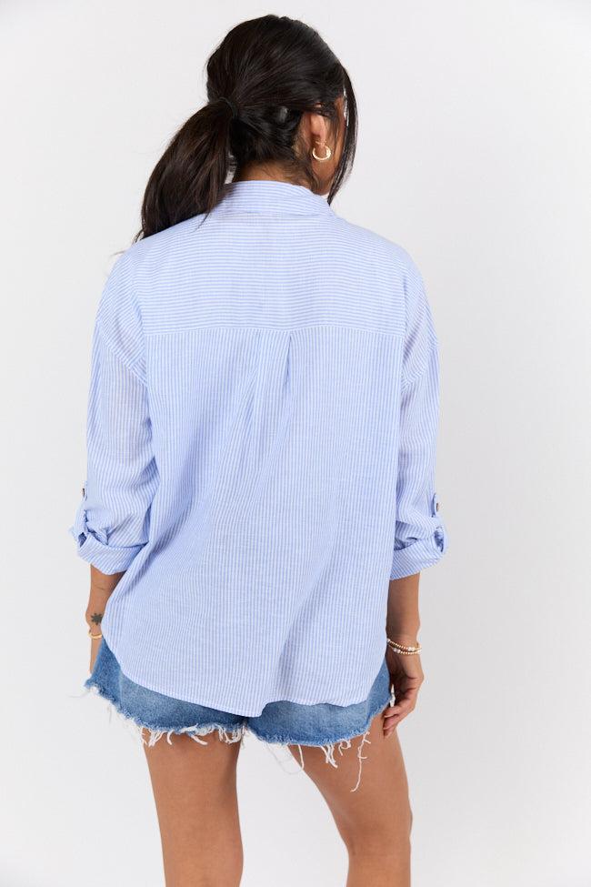 Coastline Walk Blue Striped Linen Blend Button Down Top FINAL SALE Product Image