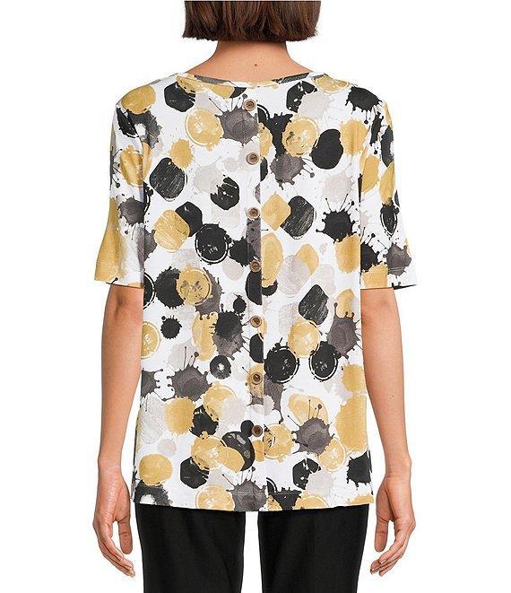Ali Miles Allover Spot Print Round Neck Elbow Sleeve Tunic Product Image