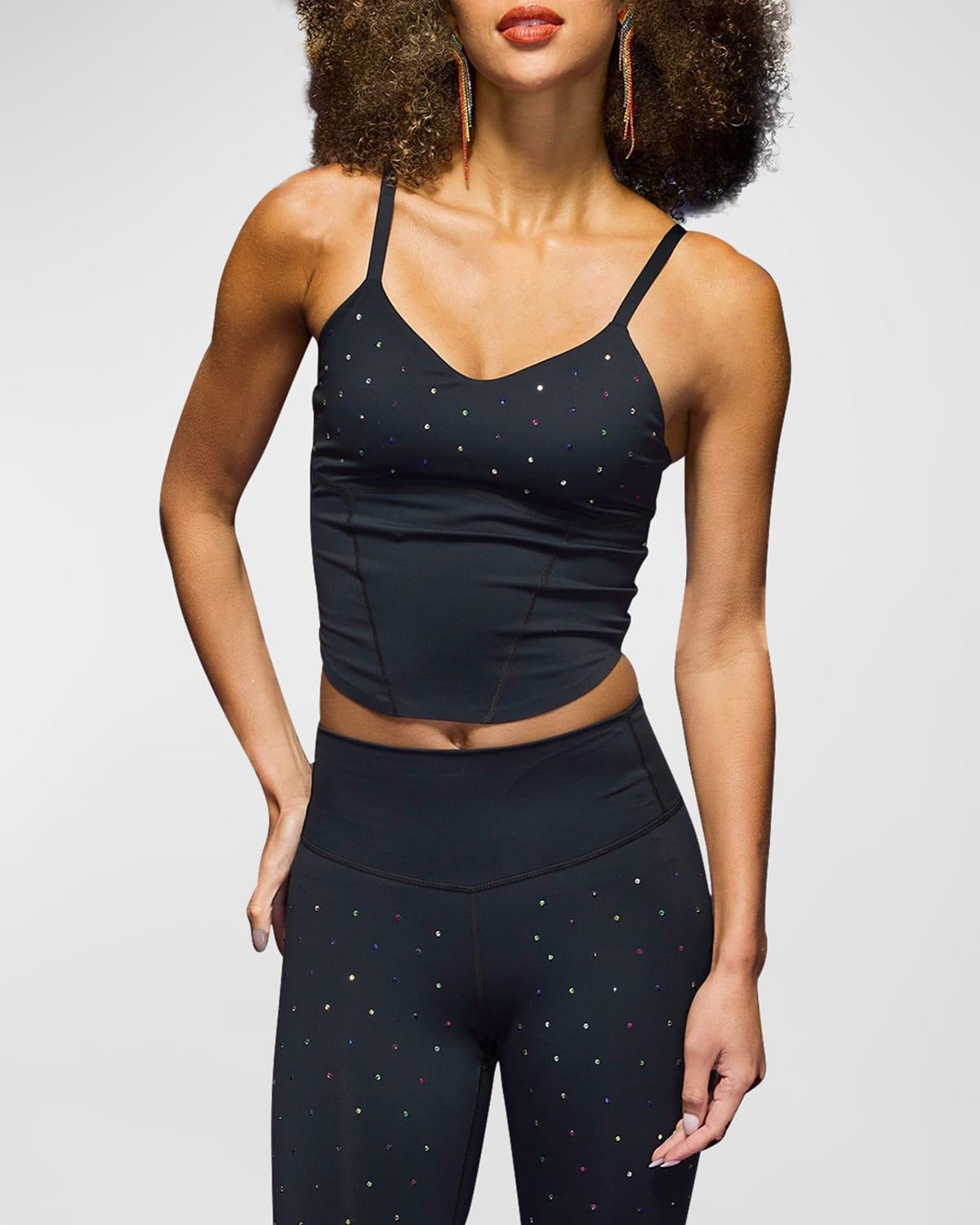 Womens Rhinestone-Embellished Crop Corset Top Product Image