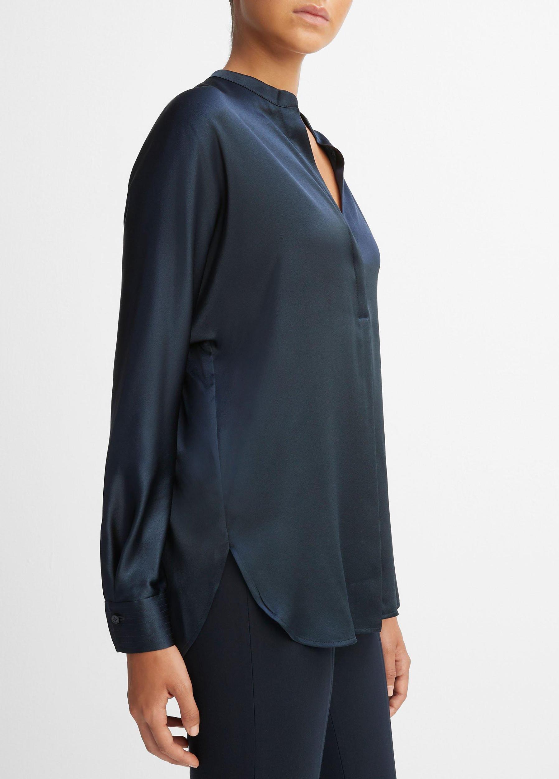 Womens Silk Satin Band-Collar Blouse, Coastal Blue, Size XXS Vince Product Image