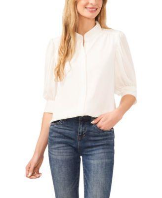 CeCe Elbow Sleeve Open Collar Blouse (New Ivory) Women's Clothing Product Image