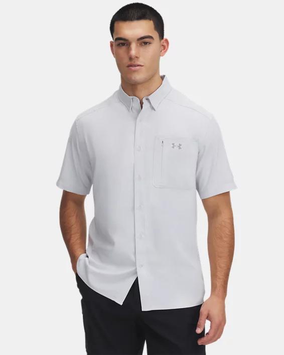 Men's Under Armour UPF 30 Drift Tide 2.0 Fitted Performance Short Sleeve Button-Down Shirt, Size: Medium, Silica Green Product Image