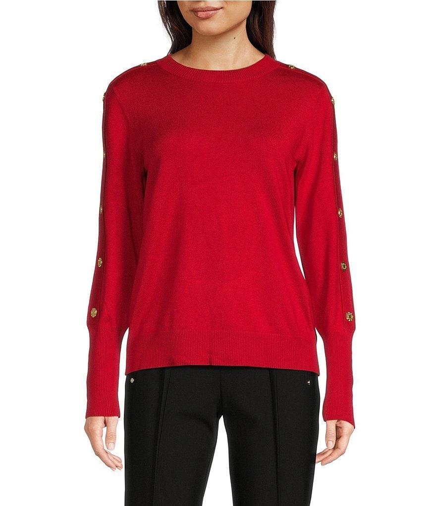 KARL LAGERFELD PARIS Button Shoulder Crew Neck Long Sleeve Sweater Product Image