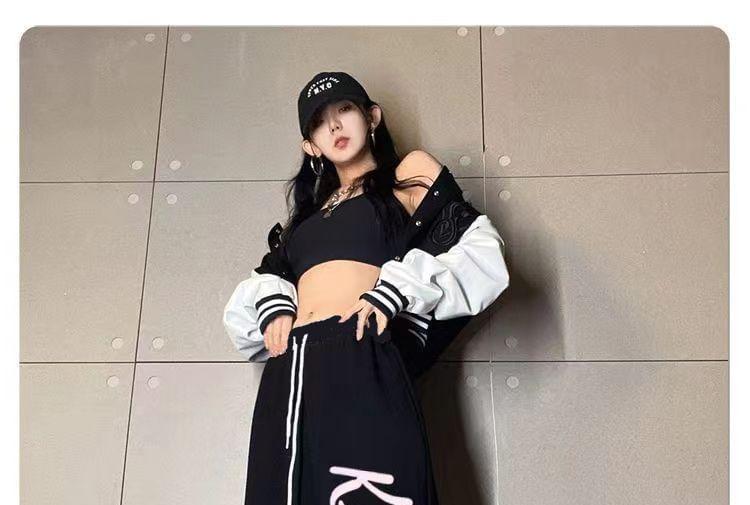 Drawstring Waist Lettering Wide Leg Sweatpants Product Image