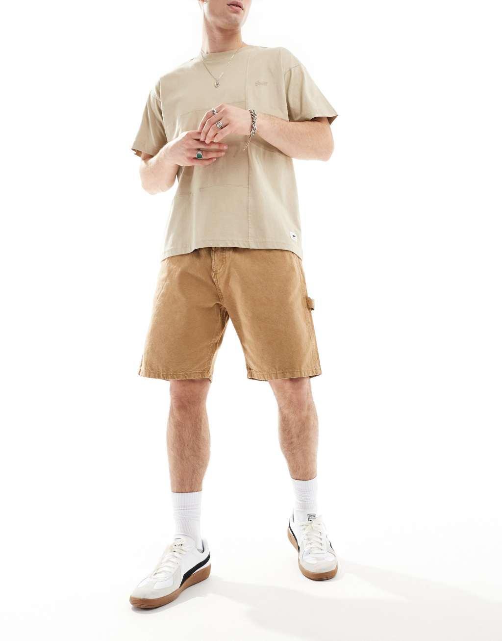 Jack & Jones baggy carpenter fit denim shorts in tan Product Image