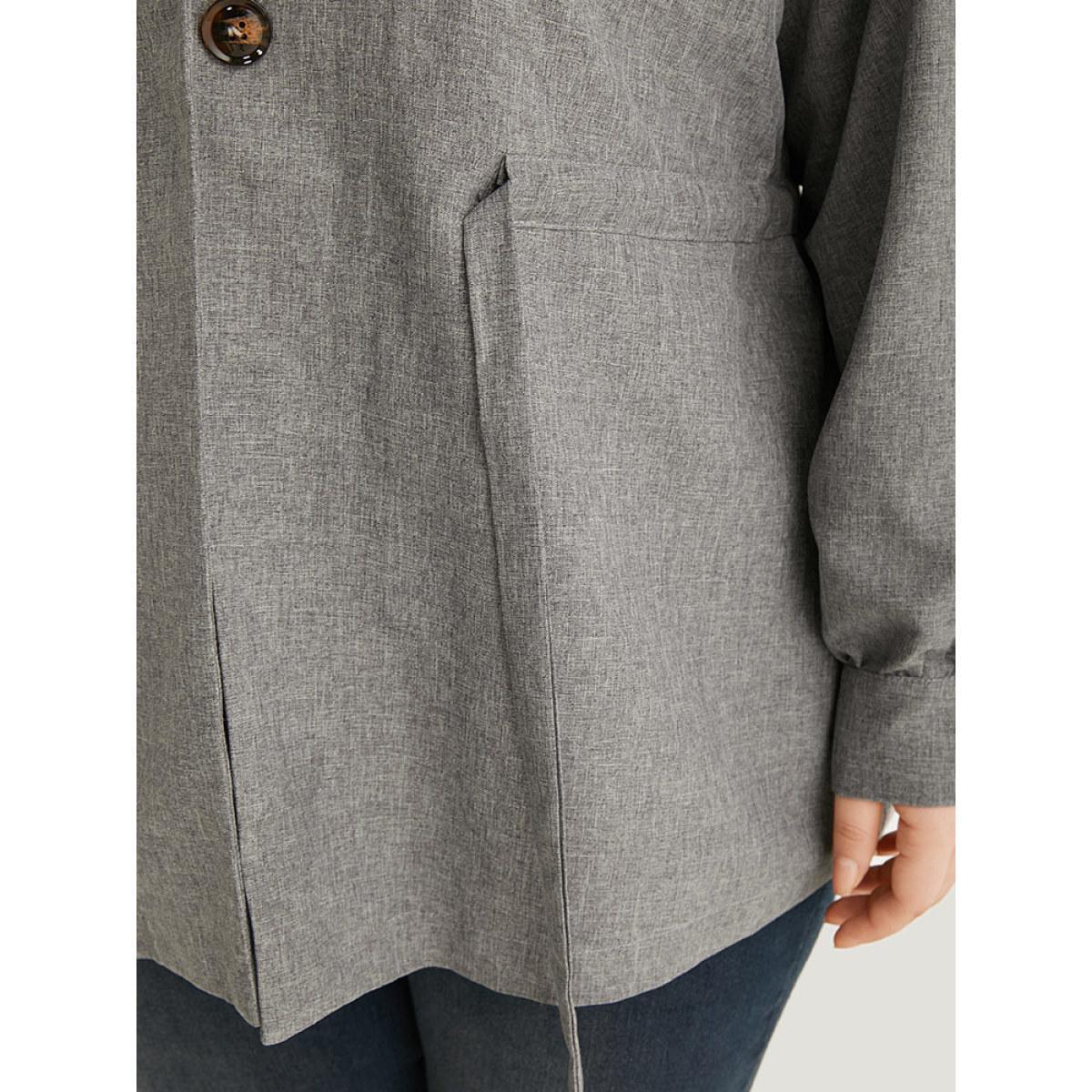 Plus Size Plain Pocket Drawstring Button Up Suit Collar Coat Women DimGray Casual Plain Ladies Dailywear Winter Coats BloomChic 12/L Product Image