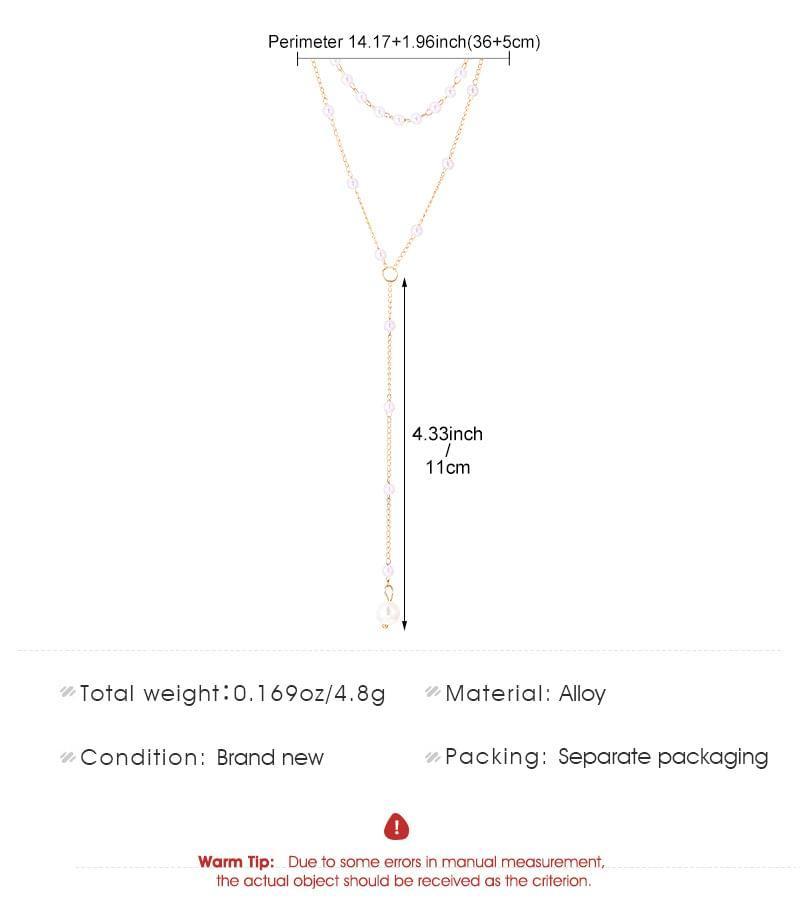 Faux Pearl Layered Alloy Lariat Necklace Product Image