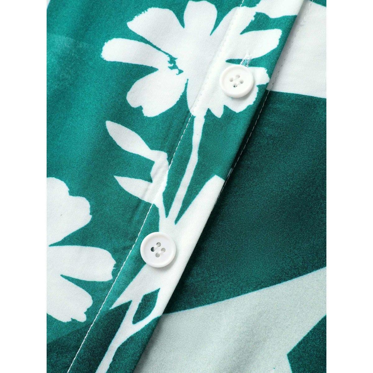 Plus Size Serene Floral Print Pockets Midi Dress Emerald Women Shirt collar Short sleeve Curvy BloomChic 26/4X Product Image