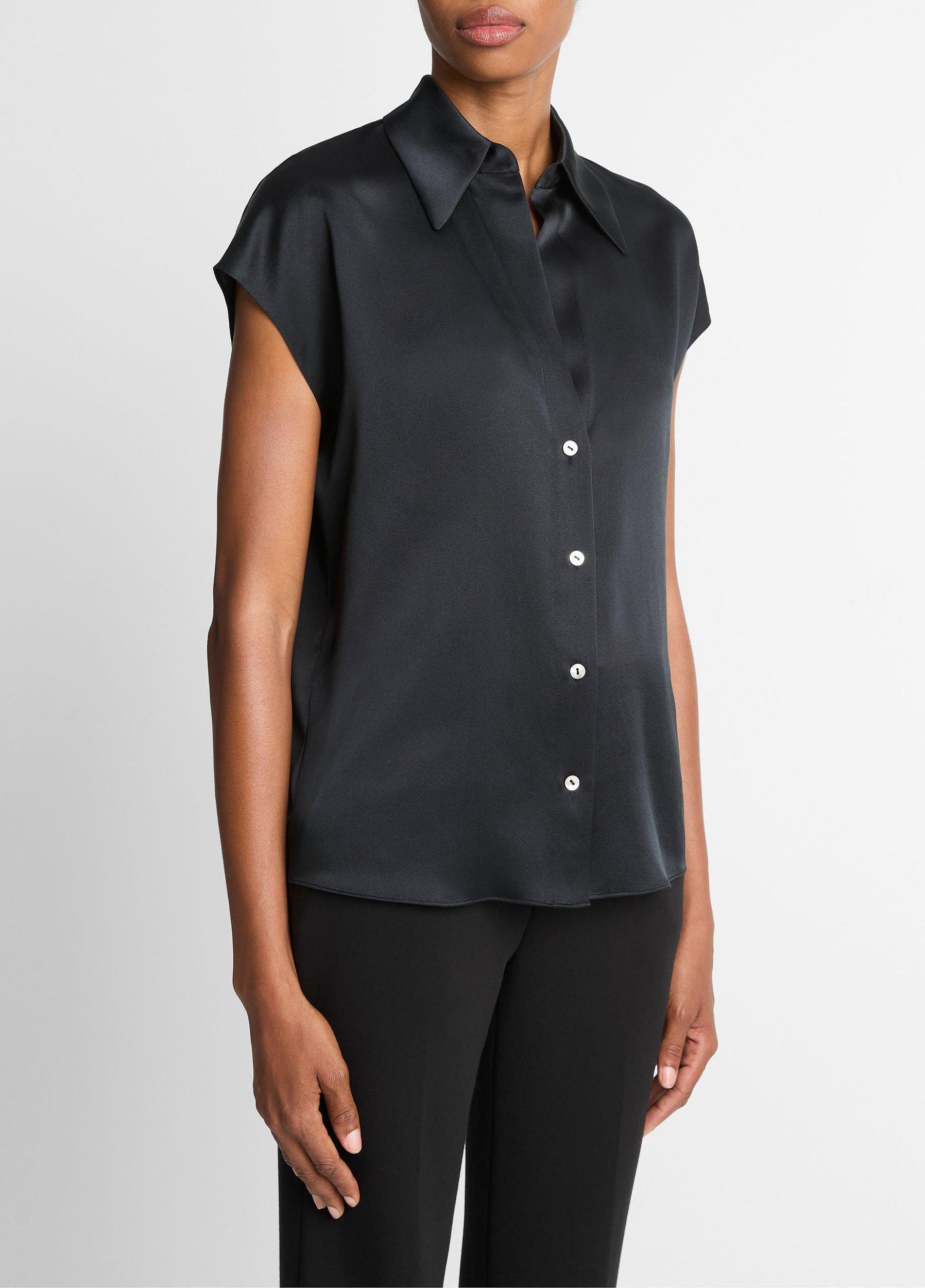 Silk Cap-Sleeve Ruched-Back Blouse Product Image