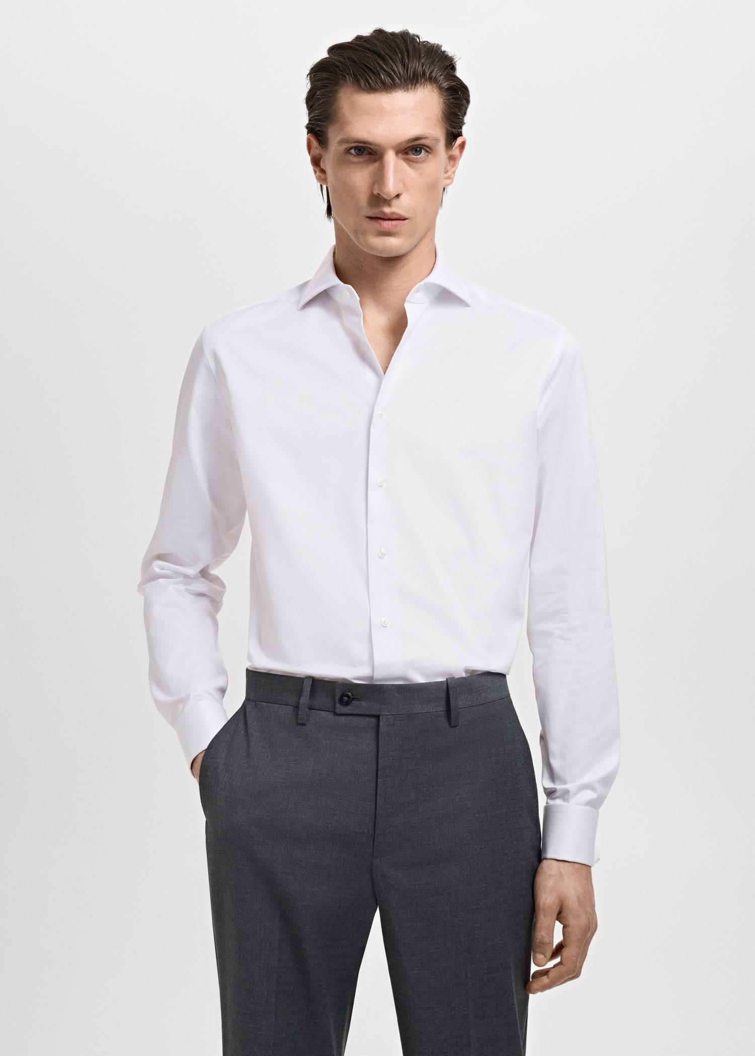 Slim-fit twill fabric suit with shirt cufflinks - Men | MANGO USA Product Image
