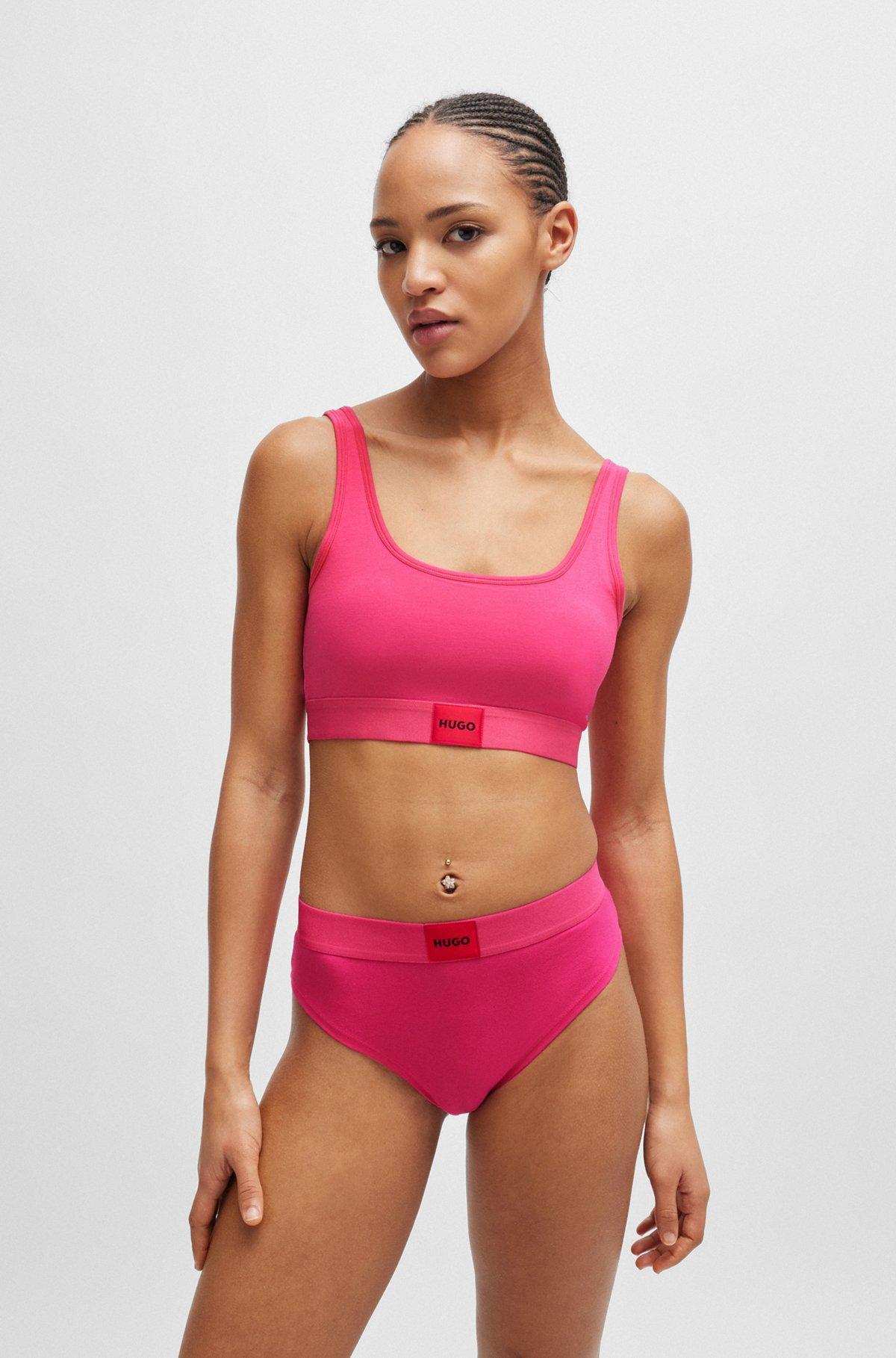 Stretch-cotton bralette with red logo label Product Image