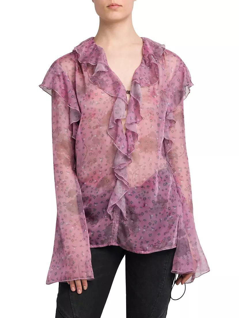 Floral Chiffon Ruffle Shirt Product Image