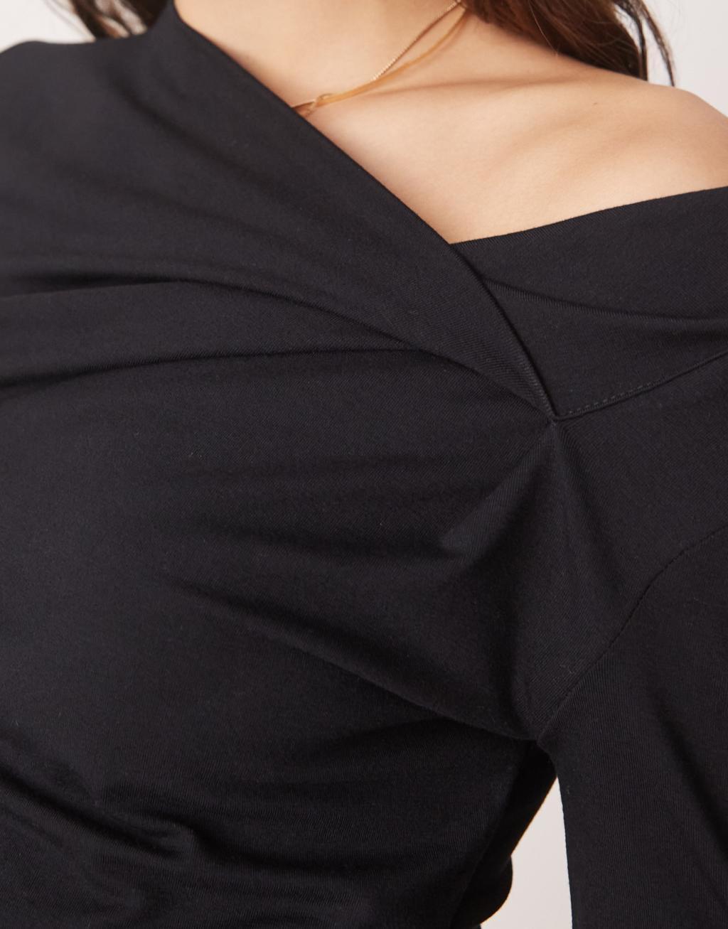 ASOS DESIGN cowl neck asymmetric top in black Product Image