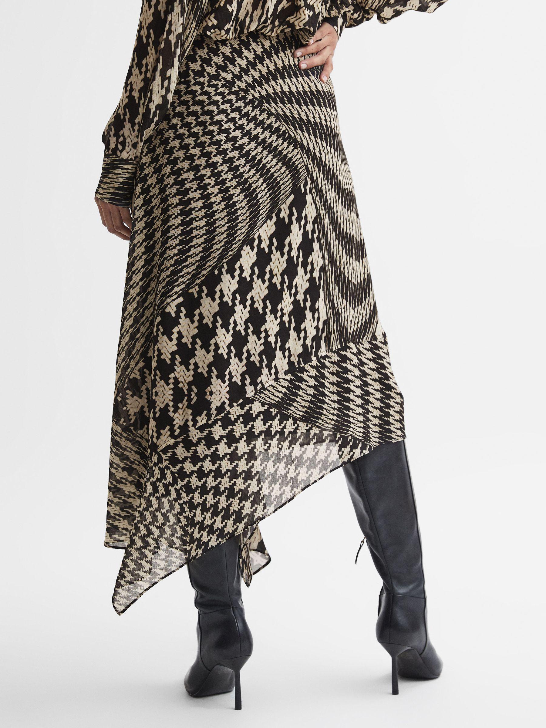 Dogtooth Asymmetric Midi Skirt in Black/White Product Image