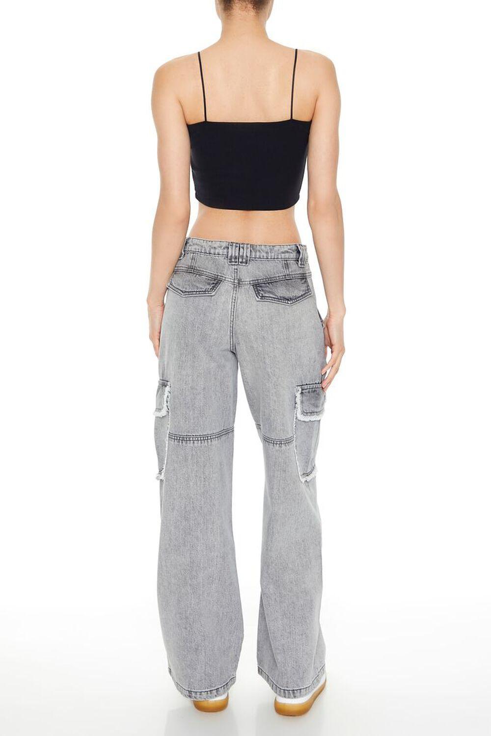 Frayed Wide-Leg Cargo Jeans | Forever 21 Product Image