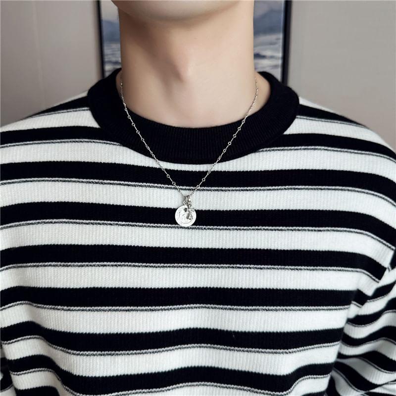 Long-Sleeve Crew Neck Striped Knit Top Product Image