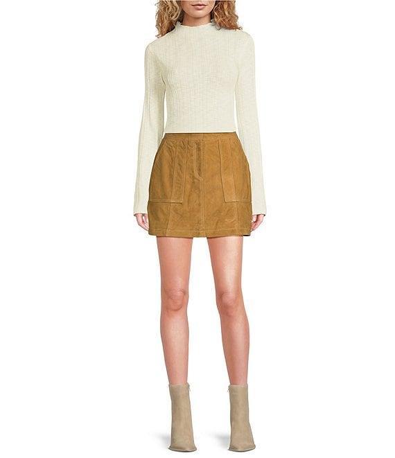 Le' AL.X Suede Pick Stitch High Rise Pencil Mini Skirt Product Image