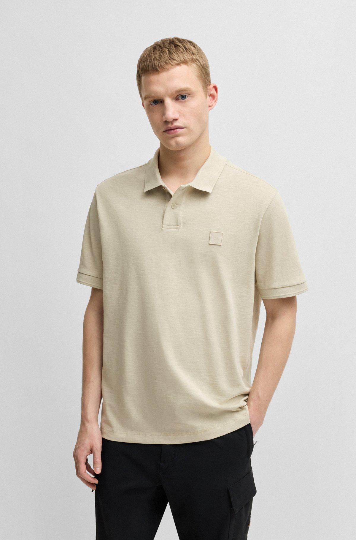 Slub cotton-linen polo shirt with logo badge Product Image