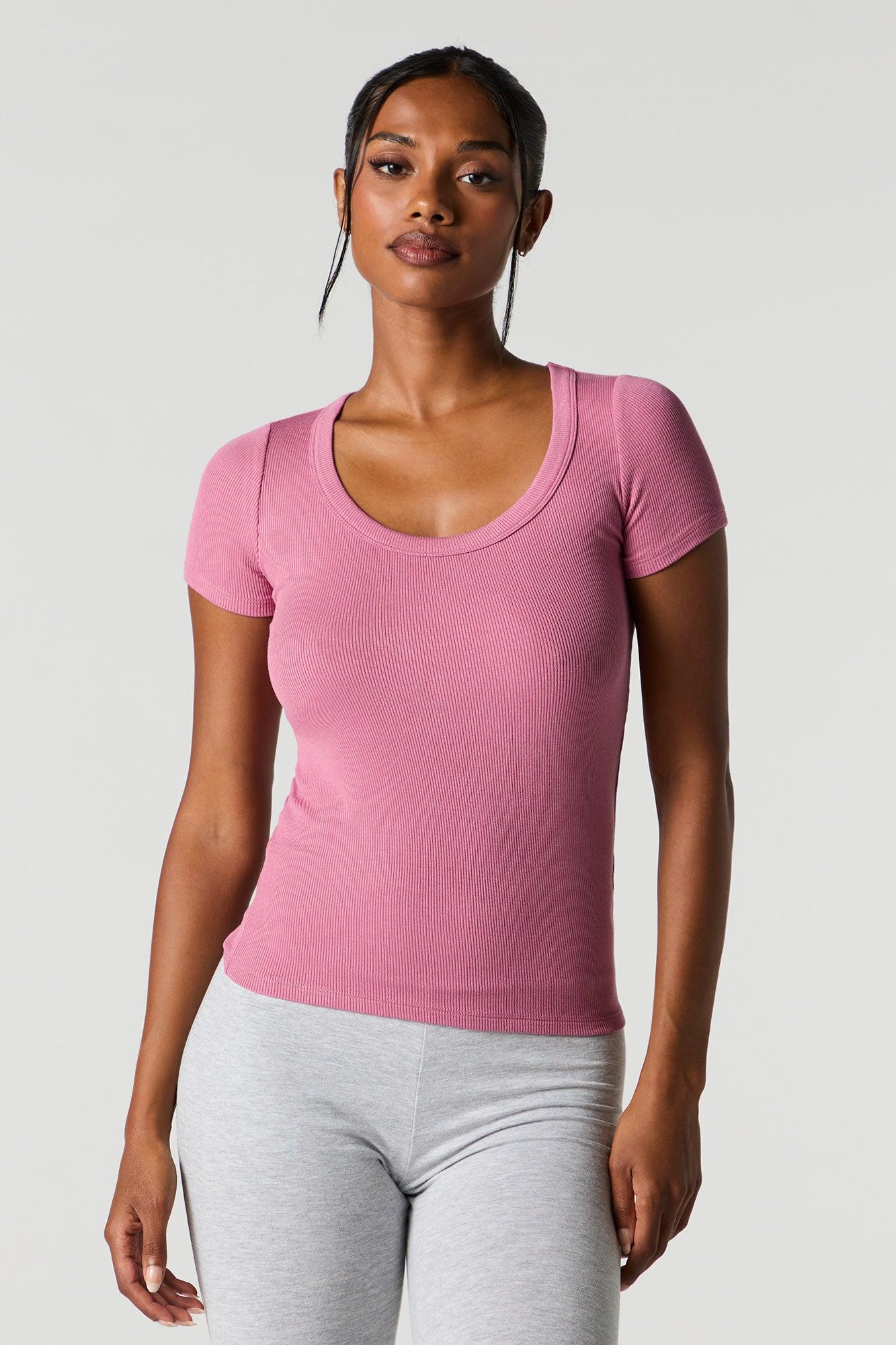 Ribbed Scoop Neck T-Shirt Female Product Image
