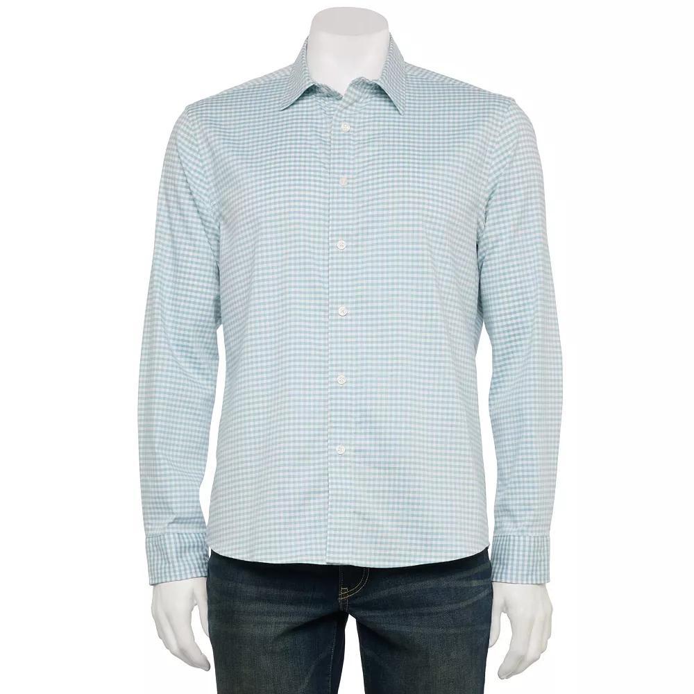 Men's Sonoma Goods For Life® Long-Sleeve Performance Shirt, Size: Medium, Gingham White Purple Product Image