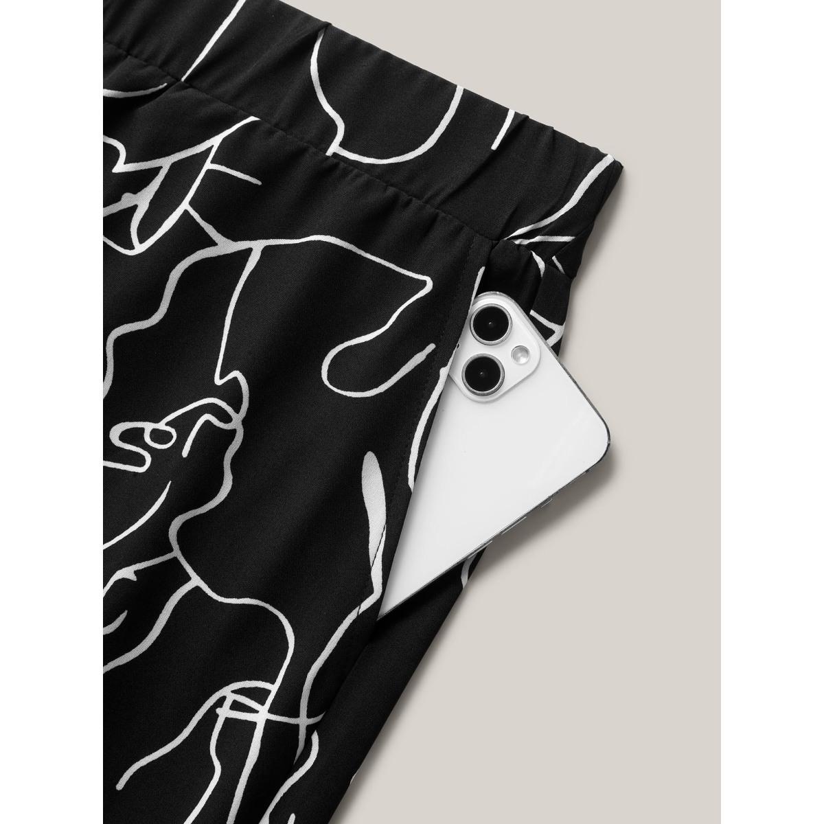 Plus Size Abstract Print Flowy Wide-Leg Pants Women Black Elegant Wide Leg Mid Rise Everyday-Elegant Pants BloomChic 14-16/1X Product Image