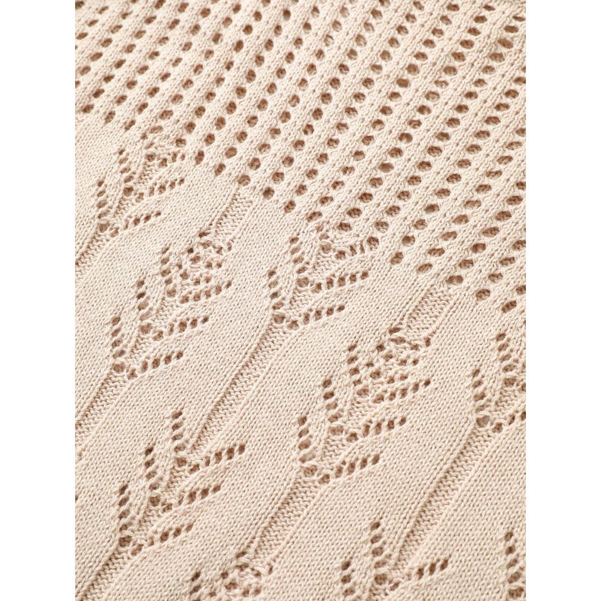 Plus Size Cotton Blended Pointelle Knit Round Neck Pullover Apricot Women Casual Long Sleeve Round Neck Everyday Pullovers BloomChic 30/6X Product Image